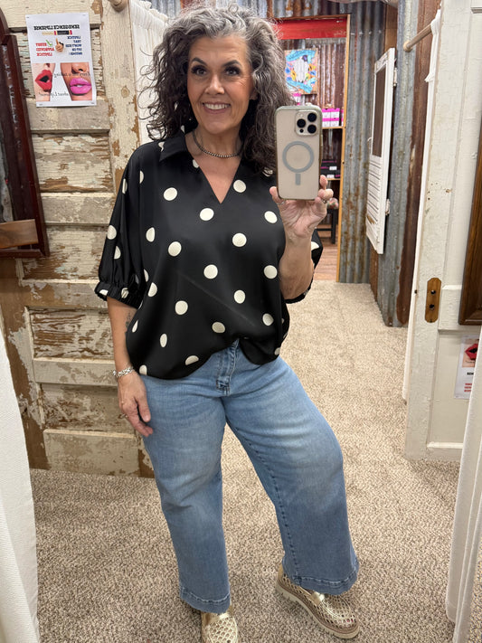 Black Blouse with Polka Dots