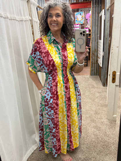 Mixed Floral Print Button-front Midi Dress: Floral Medley