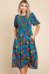 Blue, Green and Red Floral Print Dress