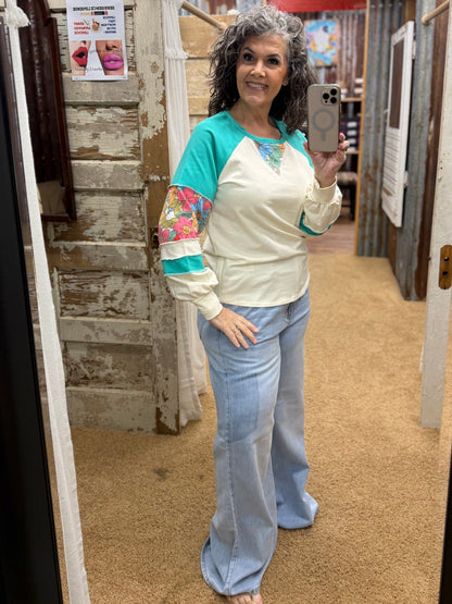 Mint Floral Pullover Top