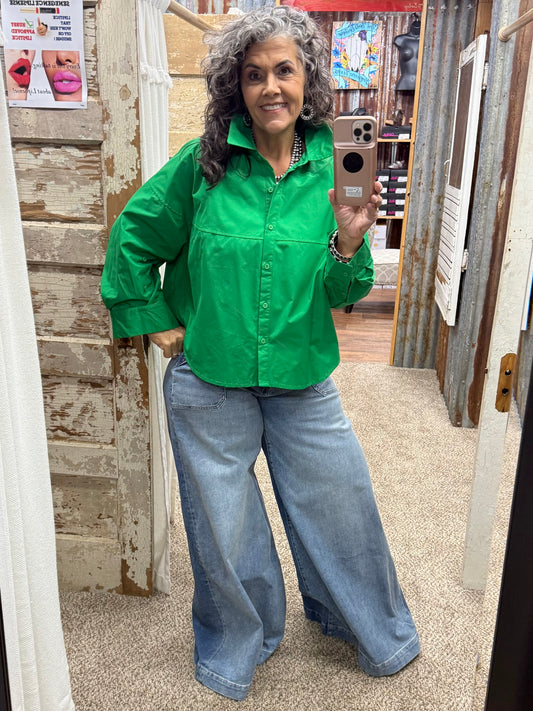 Brad & Rena Relaxed Button-Front Shirt Jacket - Green