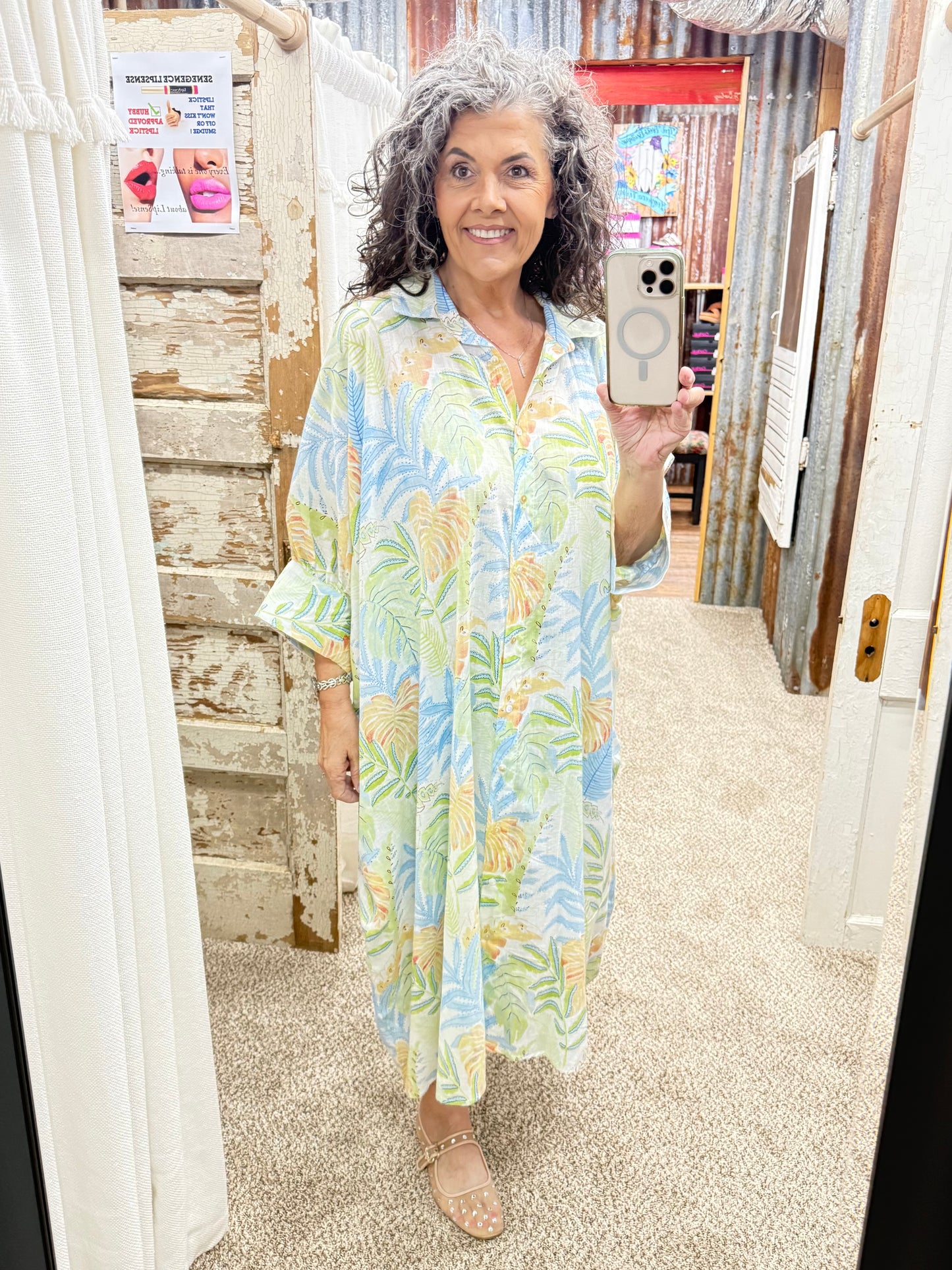 GREEN SKY MULTI V-Neck Half Sleeve Floral Bold Printed Shirt Dress