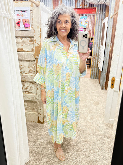 GREEN SKY MULTI V-Neck Half Sleeve Floral Bold Printed Shirt Dress