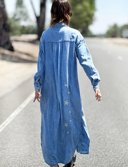 Denim Embroidered Shirtdress/Duster by Billy T