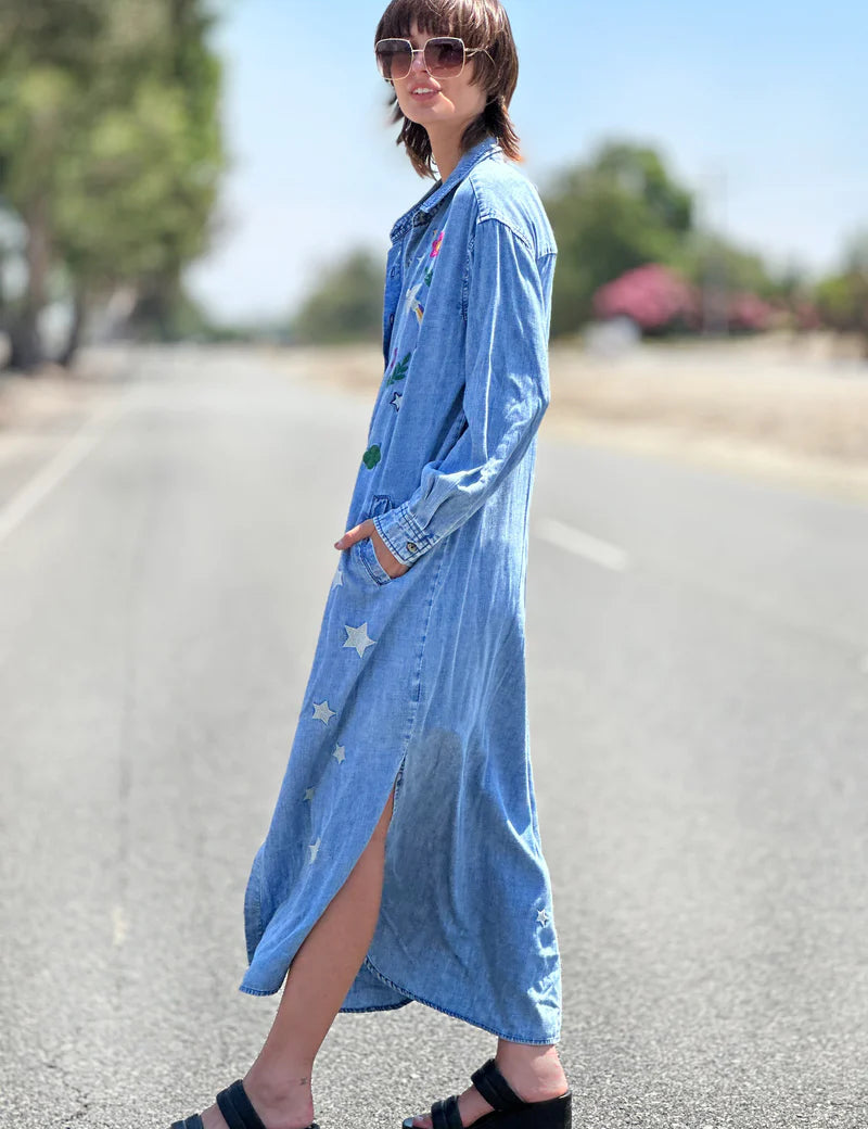 Denim Embroidered Shirtdress/Duster by Billy T