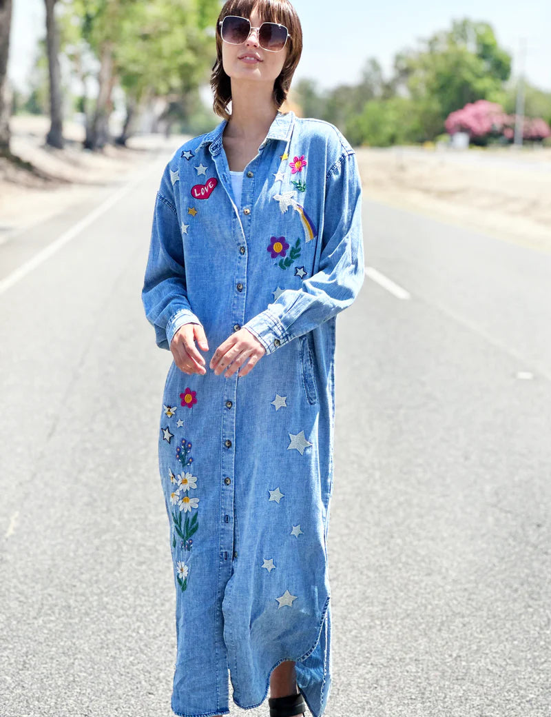 Denim Embroidered Shirtdress/Duster by Billy T