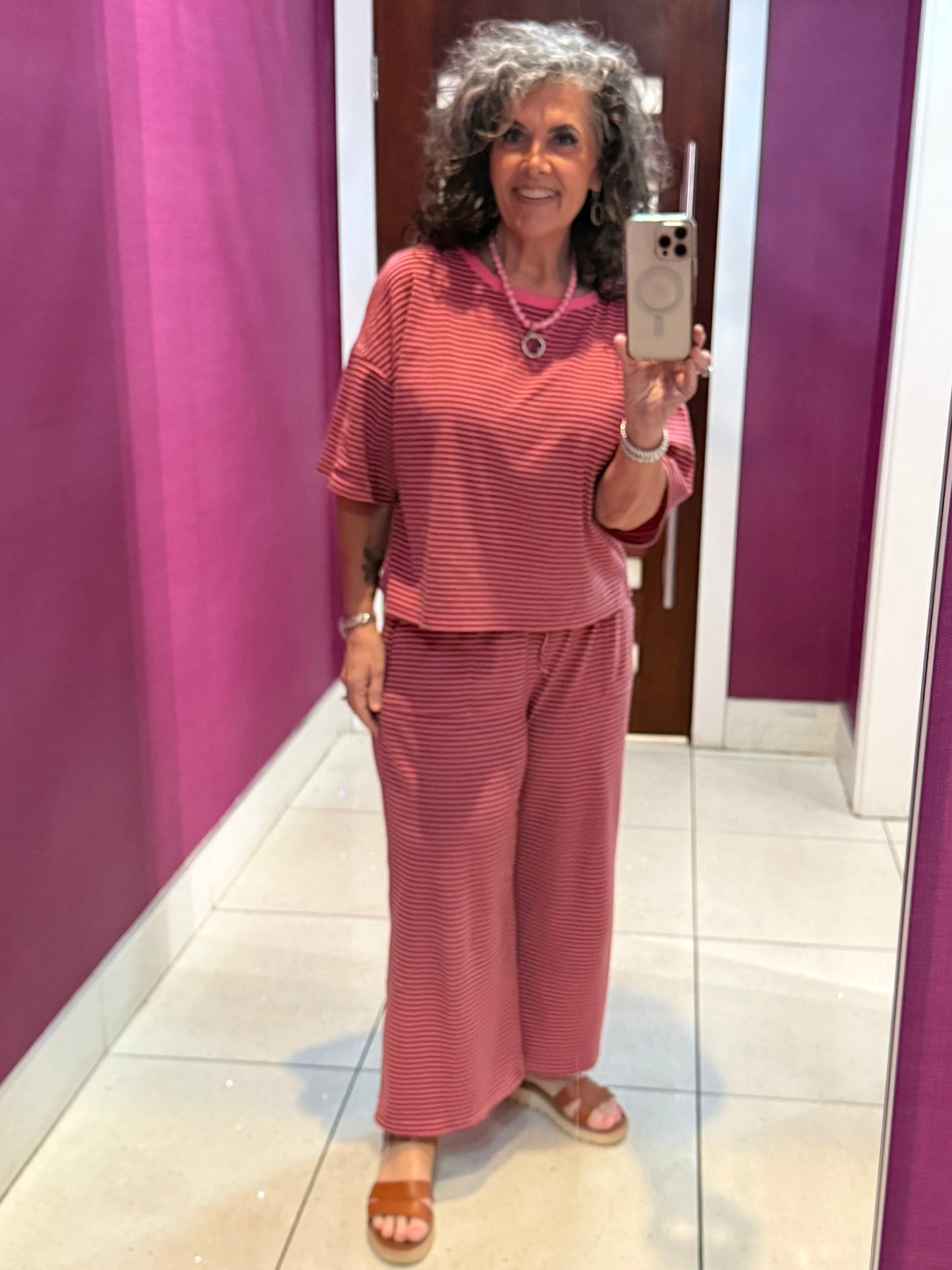 Pink / Brown Striped Lounge Set