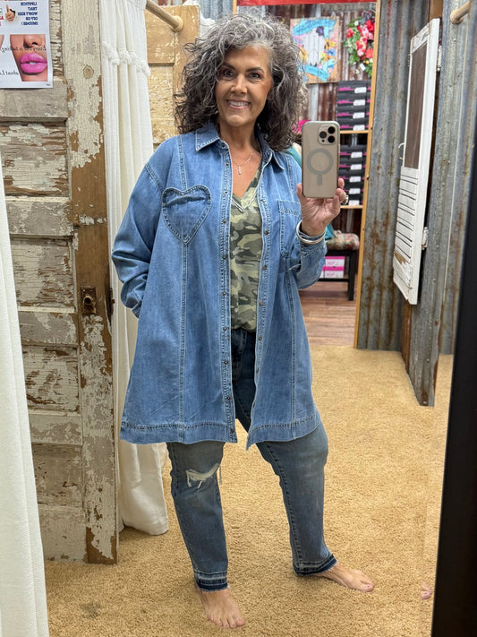 Denim Heart-Pocket Shirt / Jacket / Dress