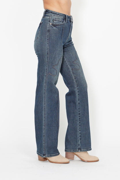 Judy Blue High Waist Western Seam Detail Straight Leg Jeans 88841