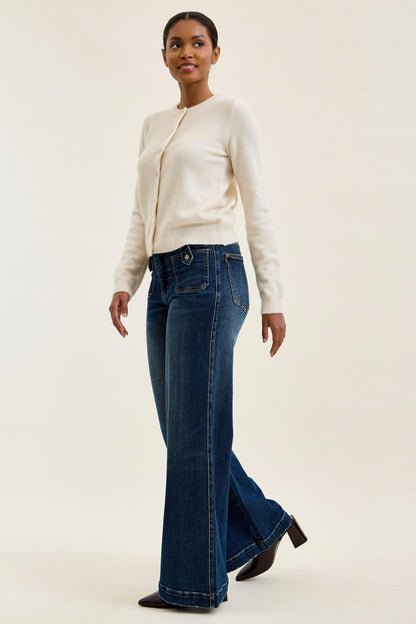 Judy Blue HW LUX Retro Wide w/ Front Patch Tab Closure DK Retro Fade Indigo Jeans 881159