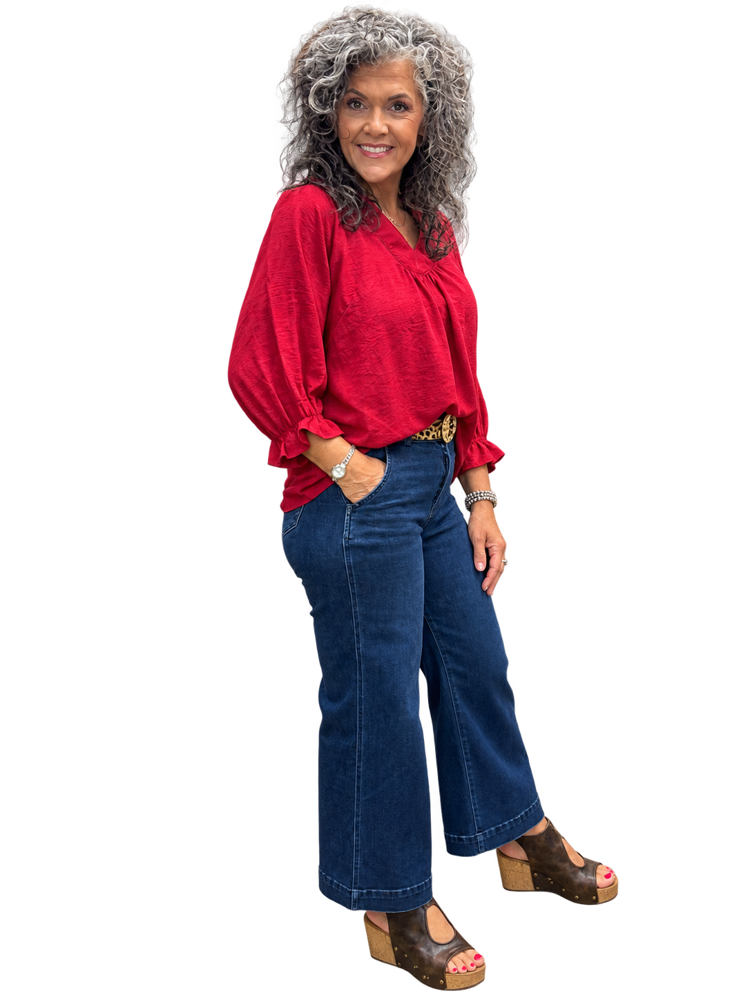 UMGEE Crimson Collared Split V Neck Top