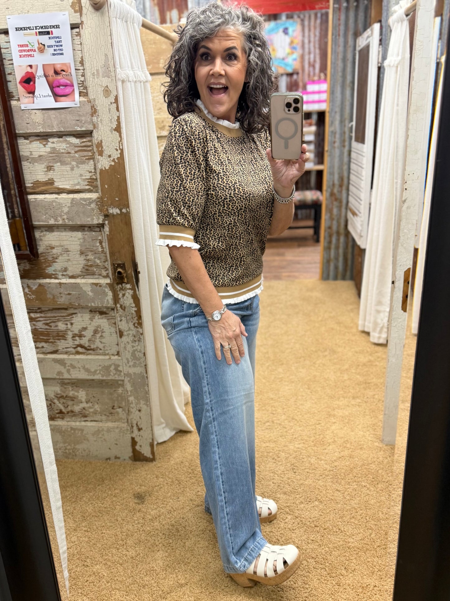 Taupe Leopard Print Knit Sweater