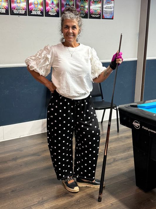 Black / White Polka Dot Heavy Scuba Barrel Lounge Pants