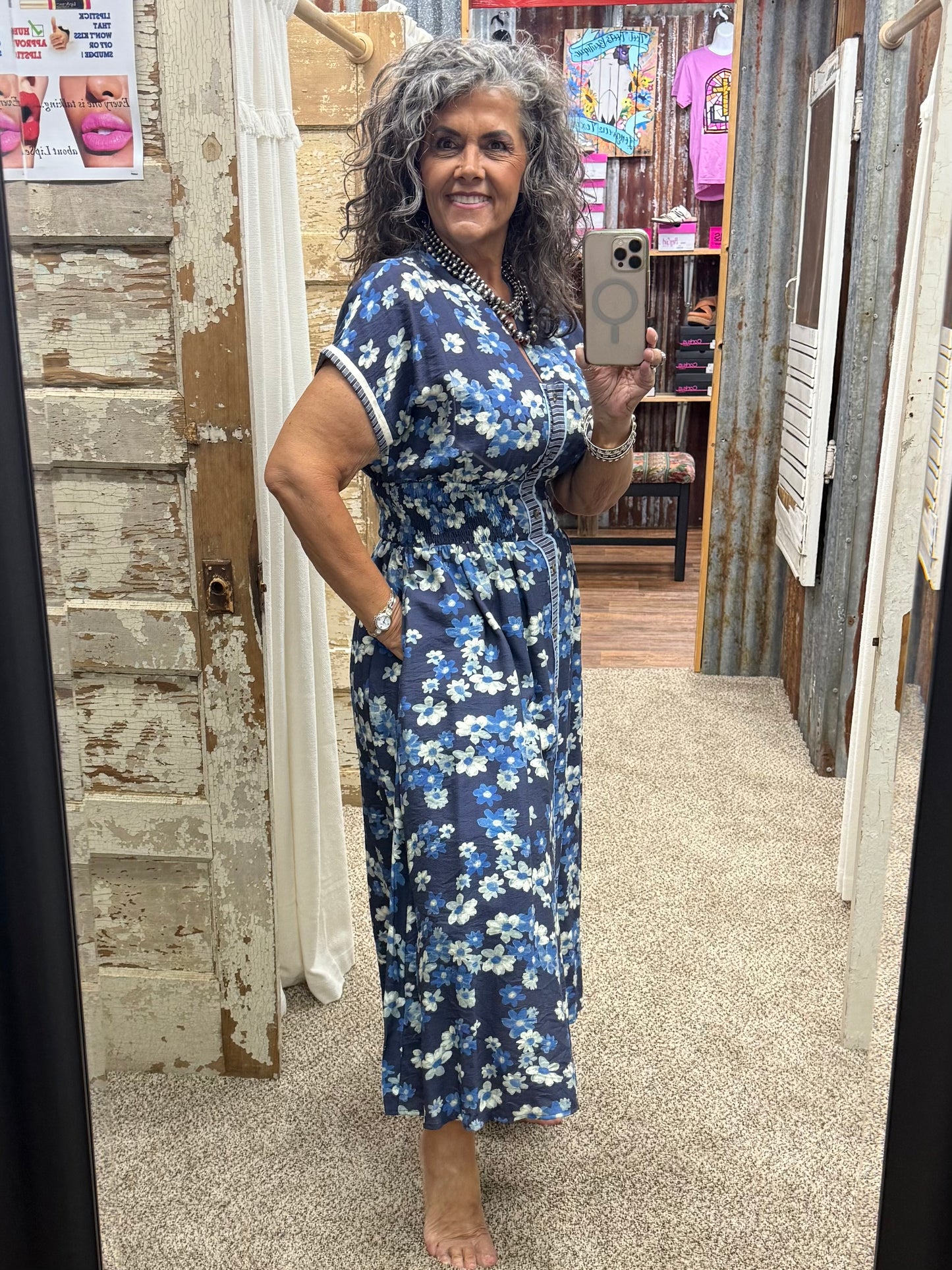 UMGEE Dark Blue Ruffle Sleeve Shift Dress