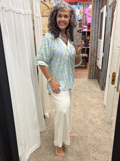 UMGEE Oatmeal Linen Elastic Waist Wide Leg Pants