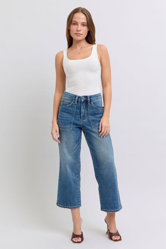 Judy Blue High Waist Utility Pockets Crop Wide Leg Jean 88904