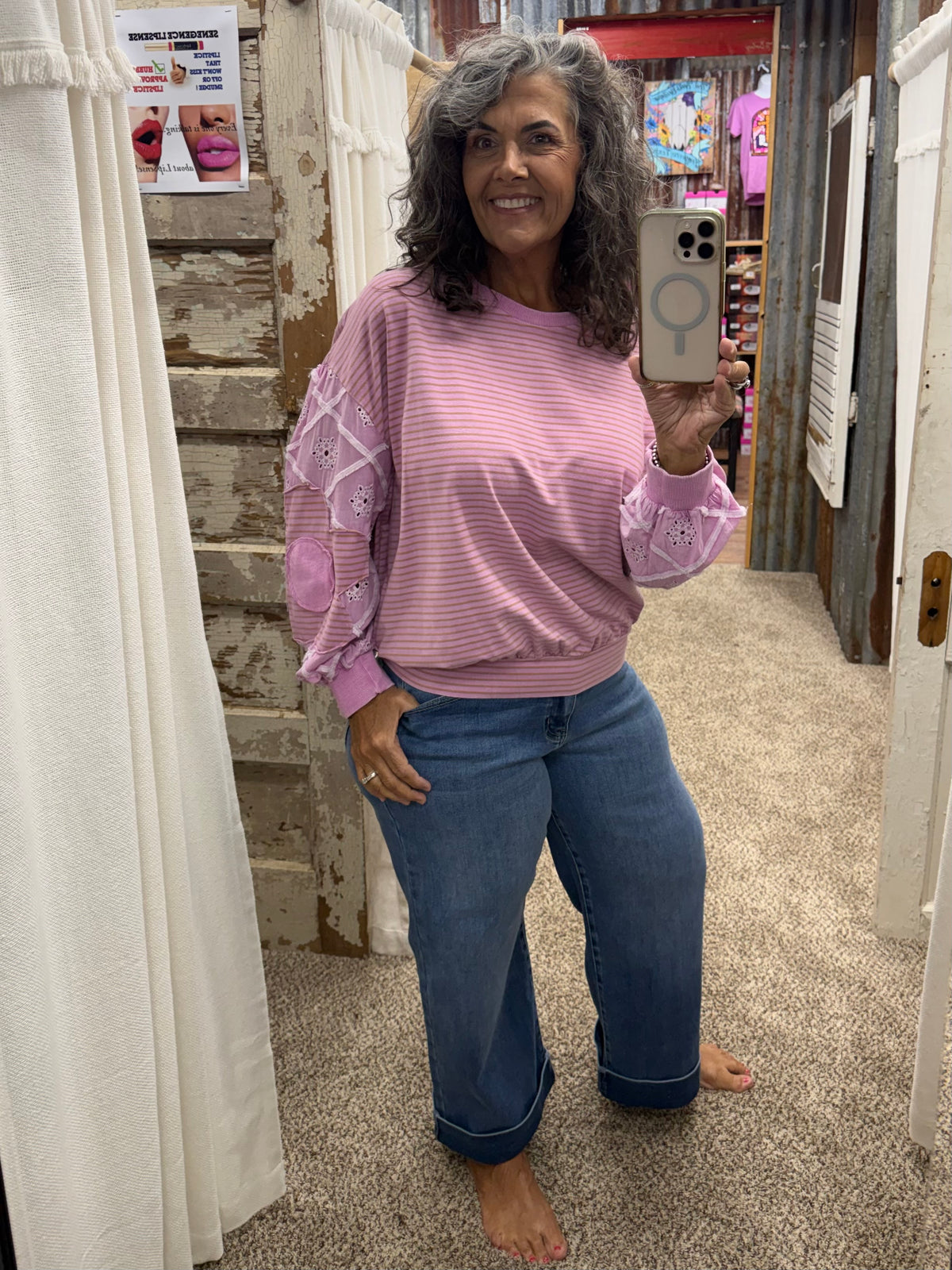 Orchid Lace Mixed Striped Cotton Pullover