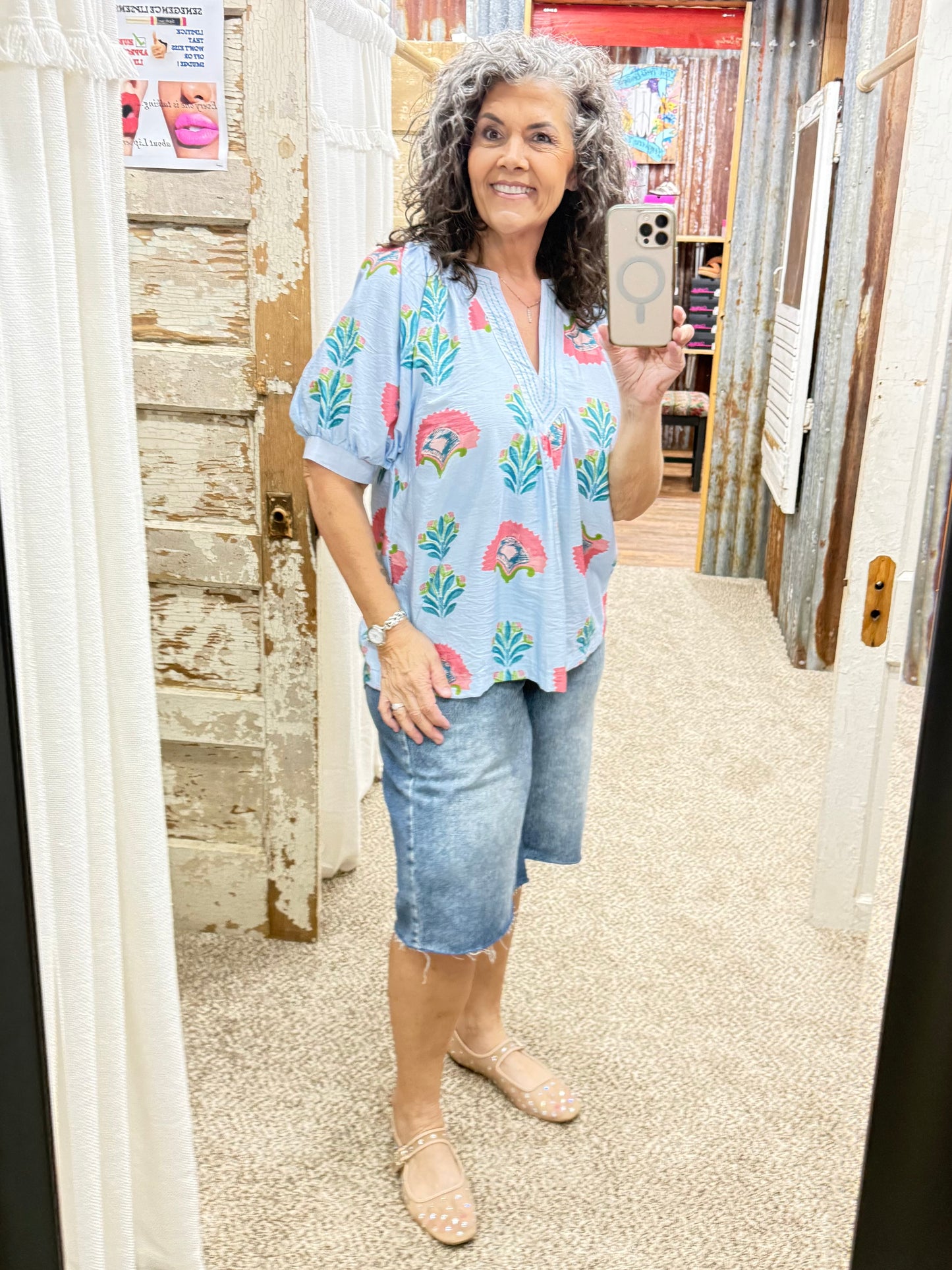 UMGEE Blue Abstract Print Top