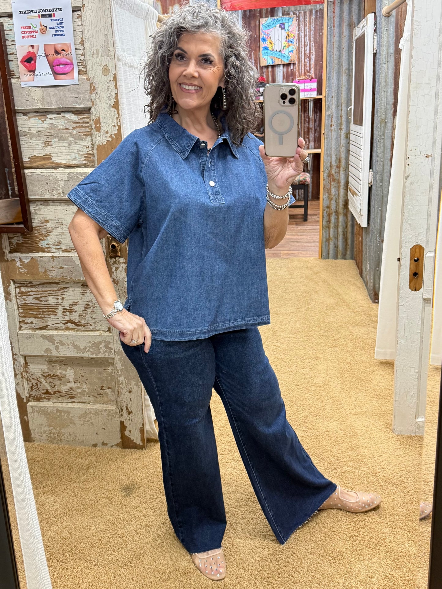 WASHED DENIM SOFT WASHED DENIM TOP