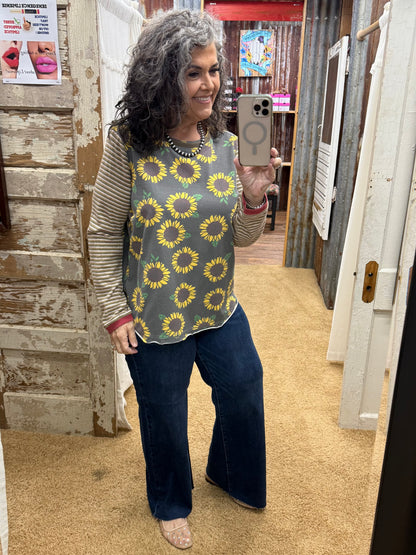 ASH FLOWER PRINT COTTON JERSEY WASHED TOP