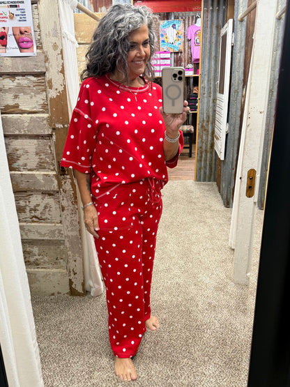 Scuba Polka Dot Lounge Set: RED/WHITE