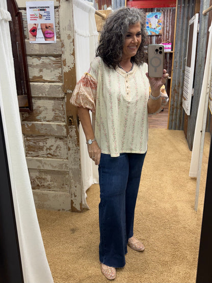 MIX N MATCH PRINT WASHED HENLEY TOP