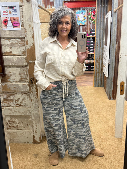 Oatmeal Button Down Striped Shirt