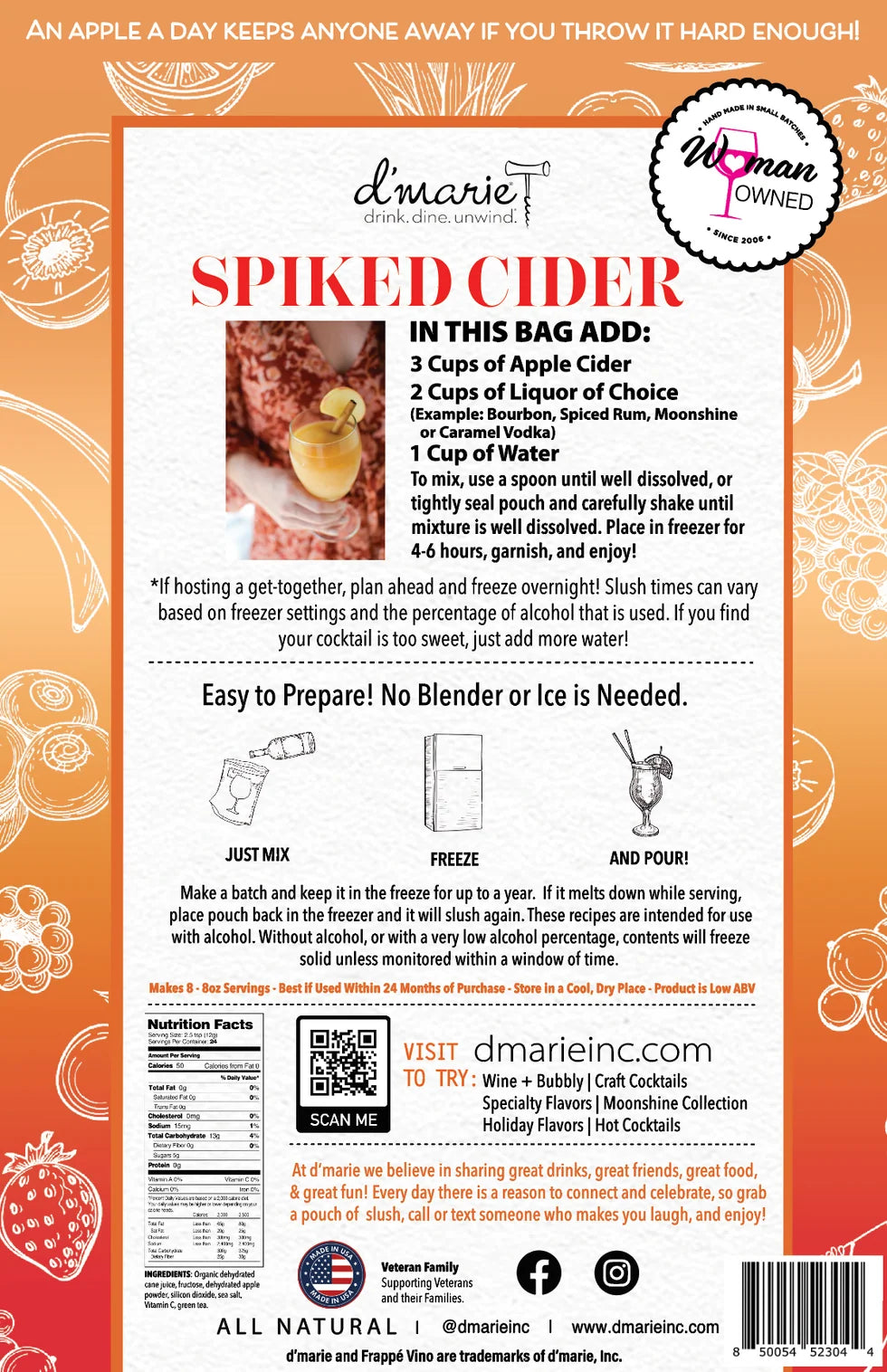 D'Marie Cocktail Infusions - Spiked Cider Cocktail - Ready-To-Freeze Cocktail