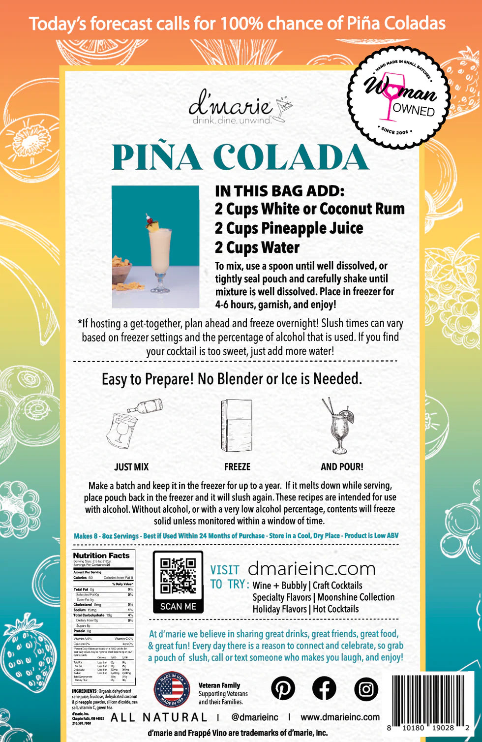 Piña Colada Cocktail - Ready-To-Freeze Cocktail