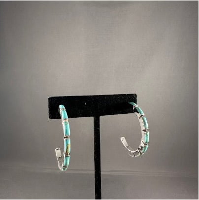 BOHO SOL Turquoise Chicklet Hoop Sterling Earrings T1462