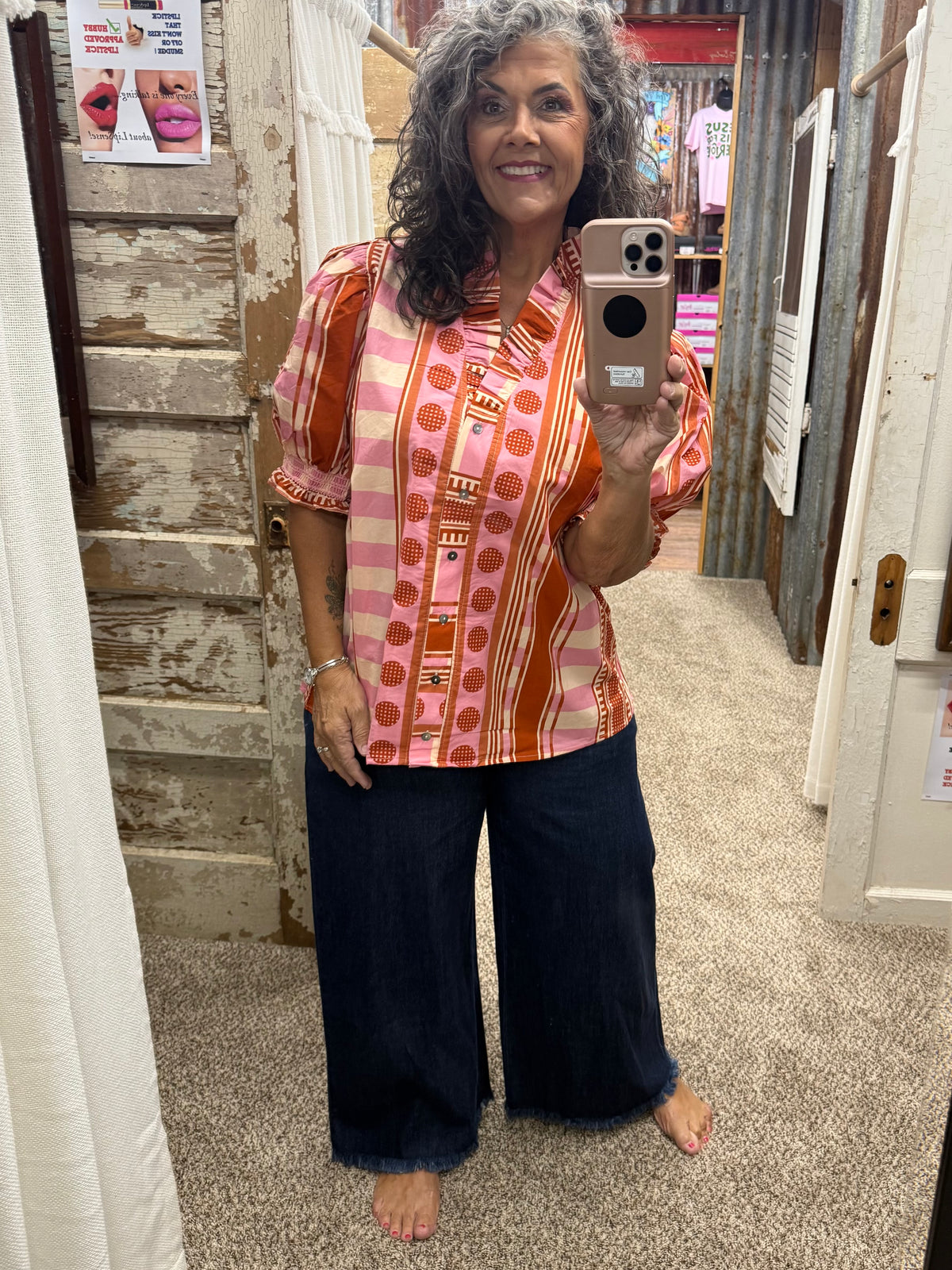 Entro Mixed Rust Pink Print Top
