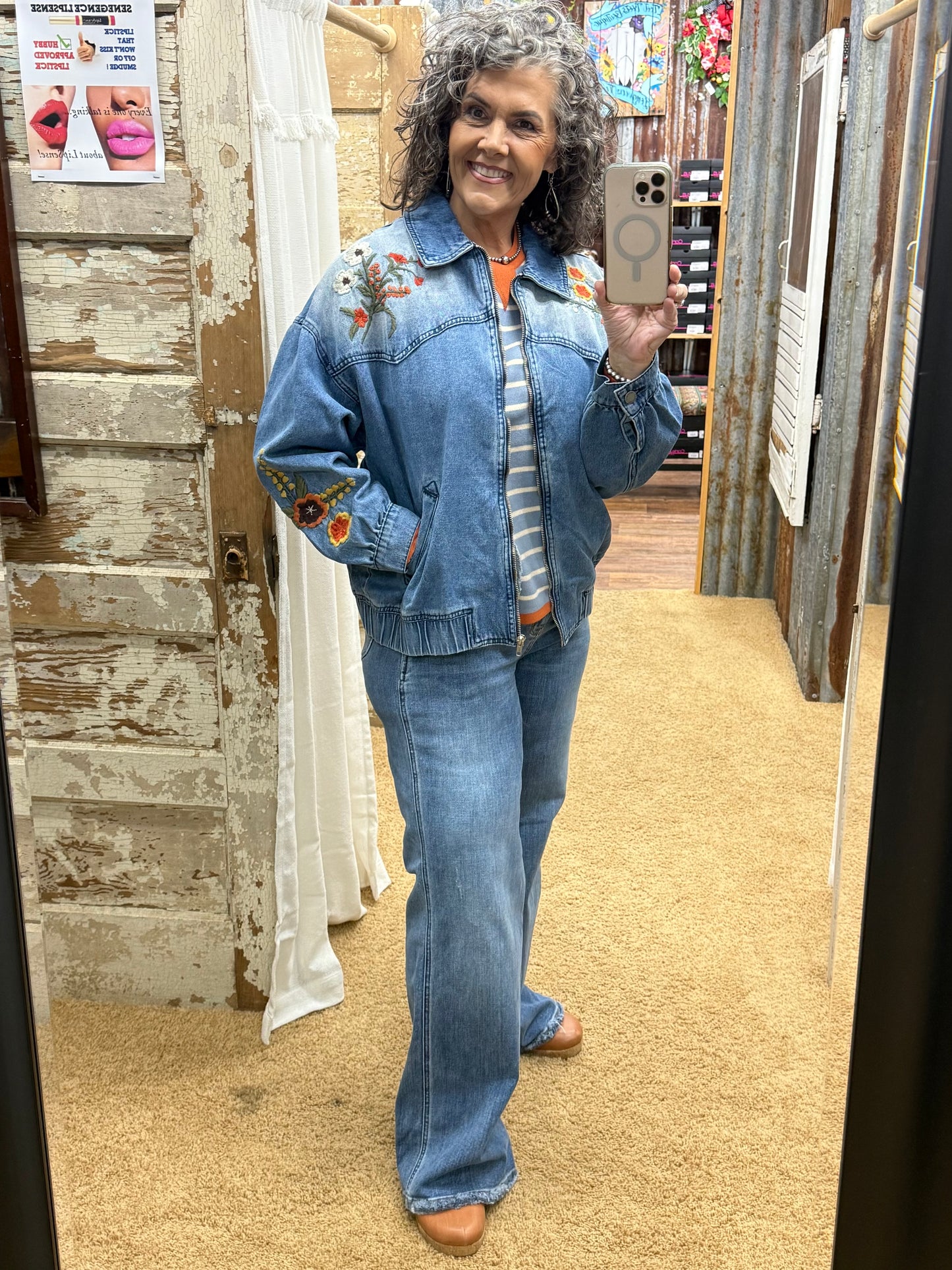 Embroidered Denim Jacket by Veveret