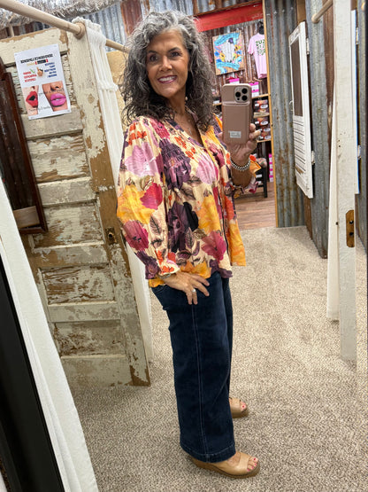 UMGEE Ecru Mix Floral Print Button Front Blouse