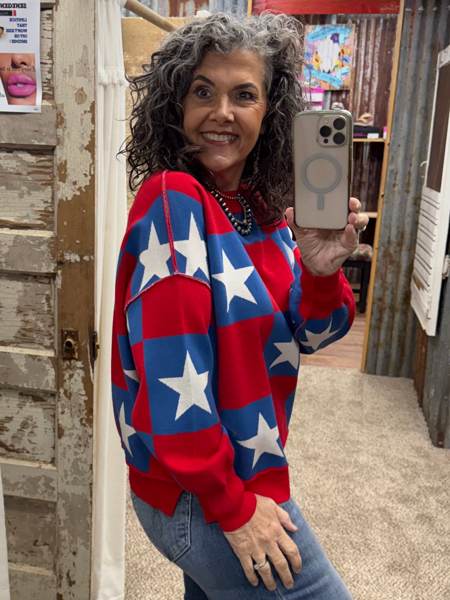 AMERICANA CHECKERED SWEATER TOP