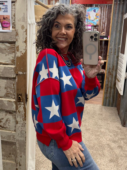AMERICANA CHECKERED SWEATER TOP
