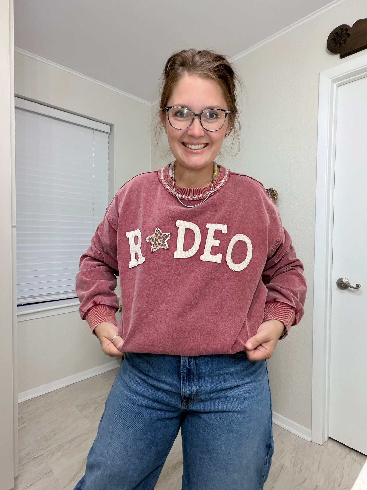 🤠 Rodeo Patch Front Washed Terry Pullover — Mulberry 🤠