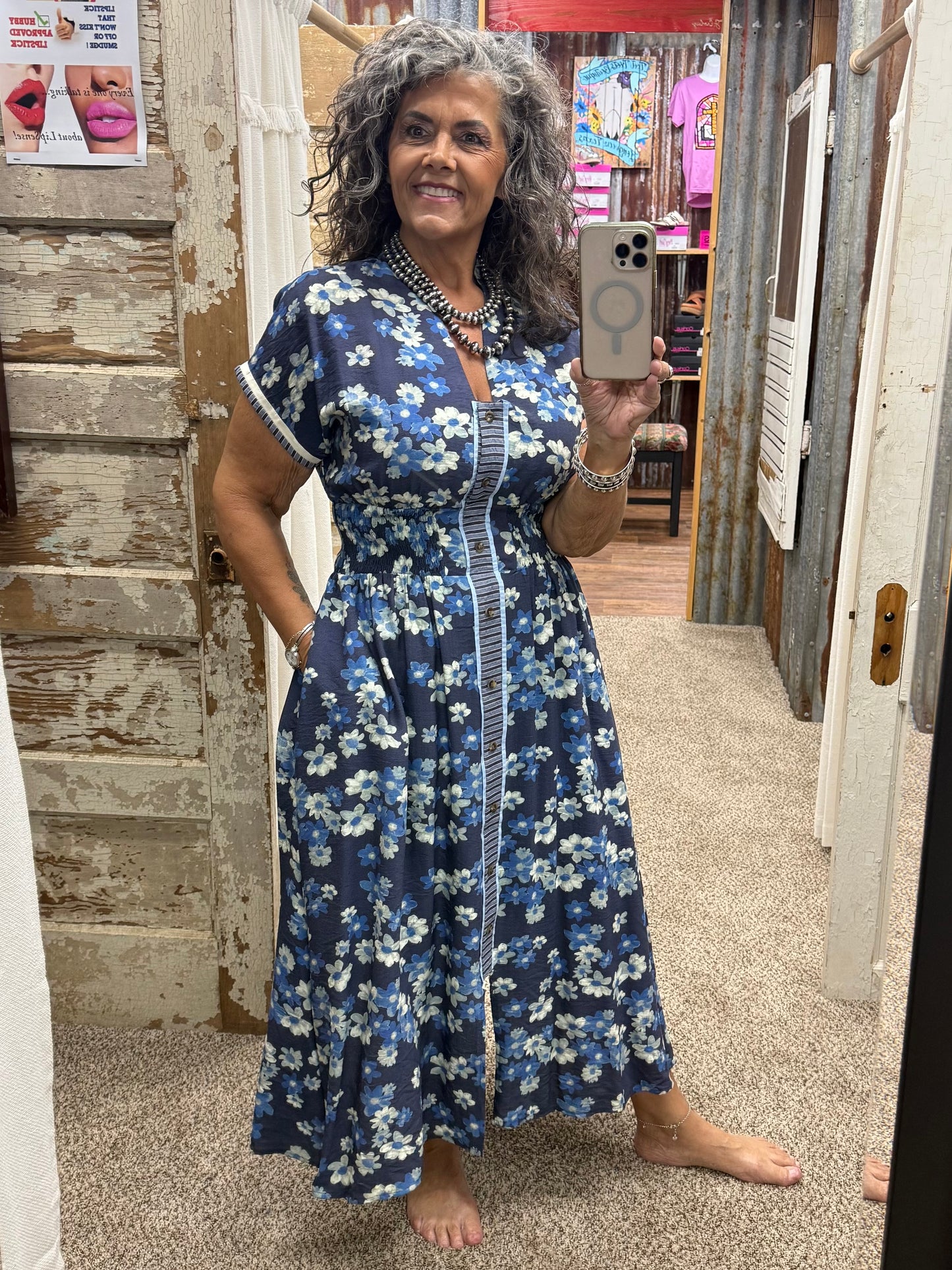UMGEE Dark Blue Ruffle Sleeve Shift Dress