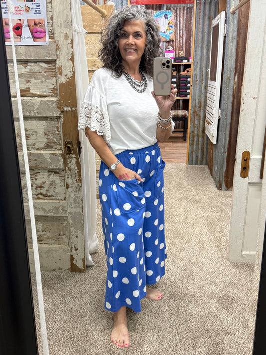 Blue Polka Dot Pull-on Pants