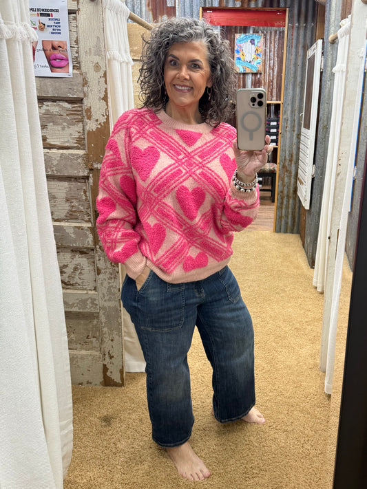 Heart Printed Textured Sweater