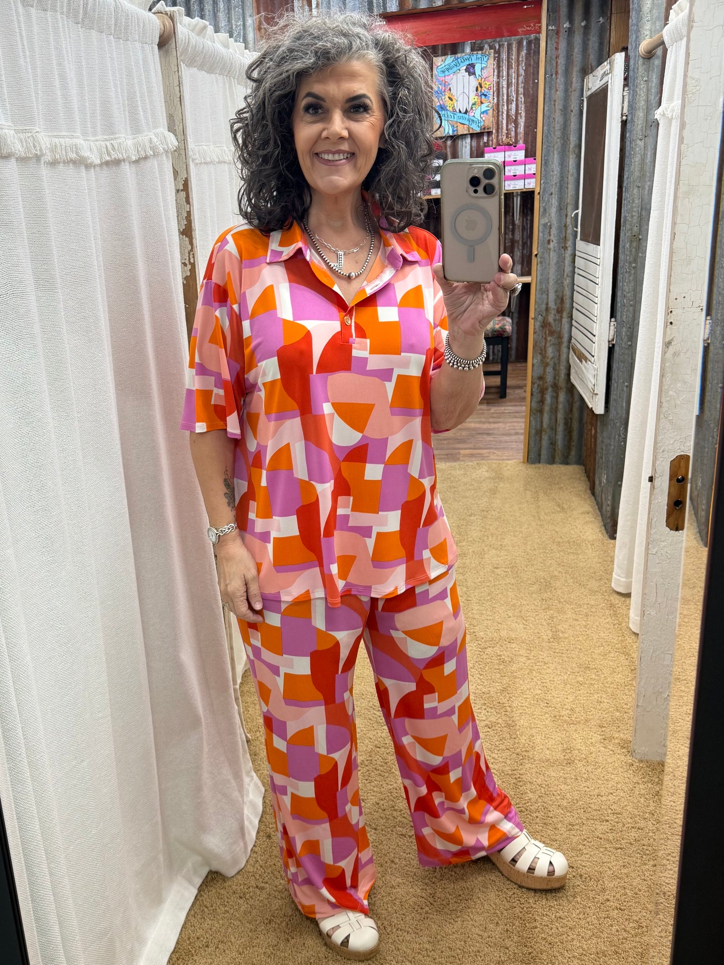2-Piece Blouse + Relaxed Pants Resort Wear Set