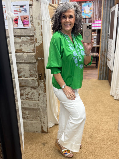 Green Blouse with Blue Ric Rac