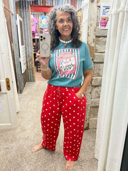 Red / White Polka Dot Heavy Scuba Barrel Lounge Pants