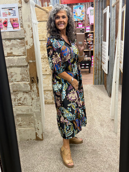UMGEE Black Boho Paisley Tiered Midi Dress