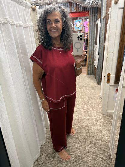 Maroon Scuba Raw Edge Lounge Set