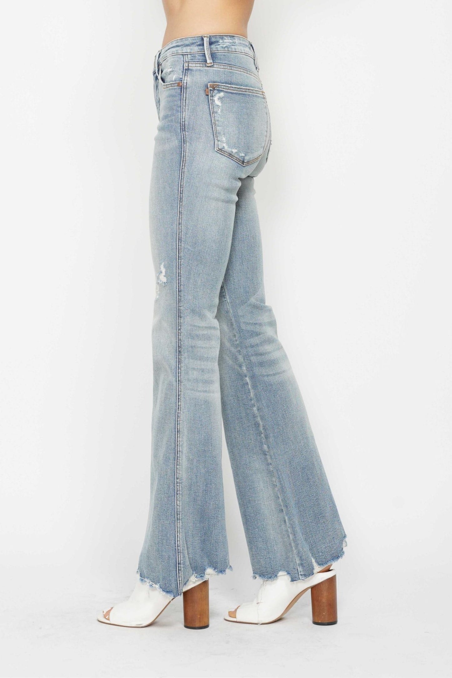 Judy Blue Mid Rise Tummy Control Distressed Flare Jeans 88594