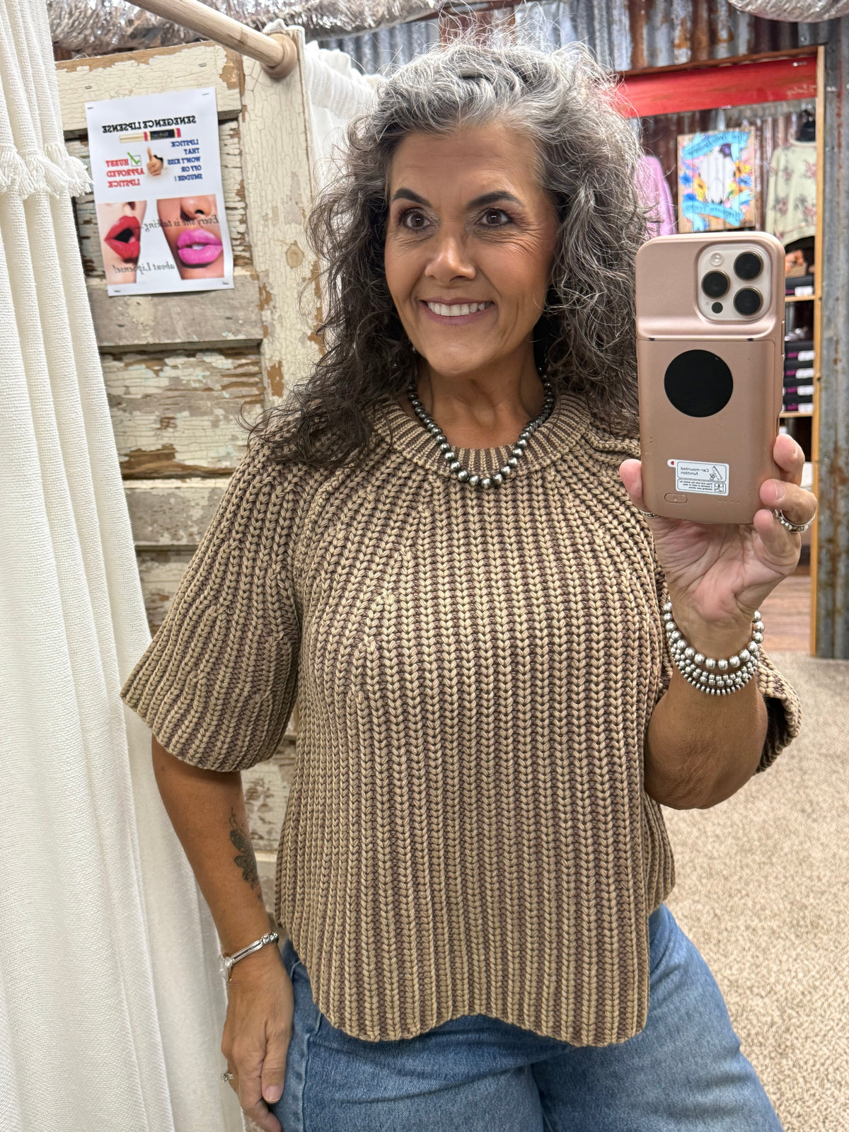 FLARED SLEEVES WASHED SWEATER TOP: VINTAGE MOCHA