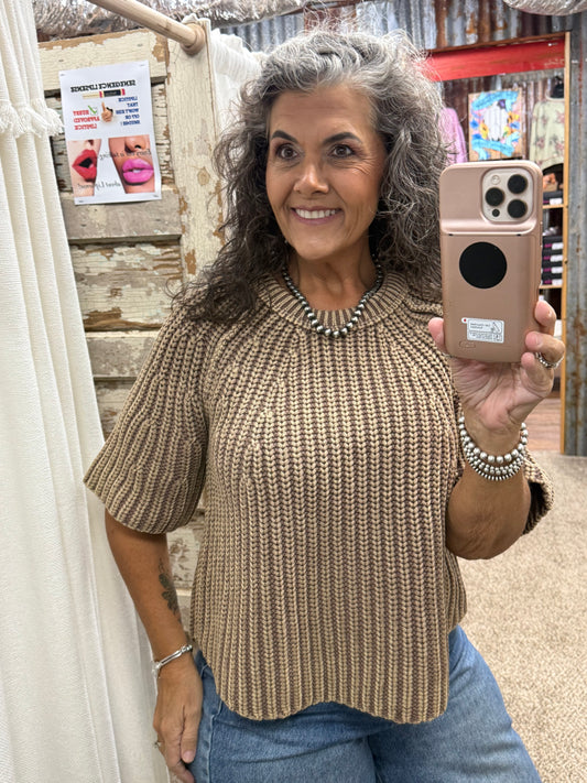 FLARED SLEEVES WASHED SWEATER TOP: VINTAGE MOCHA