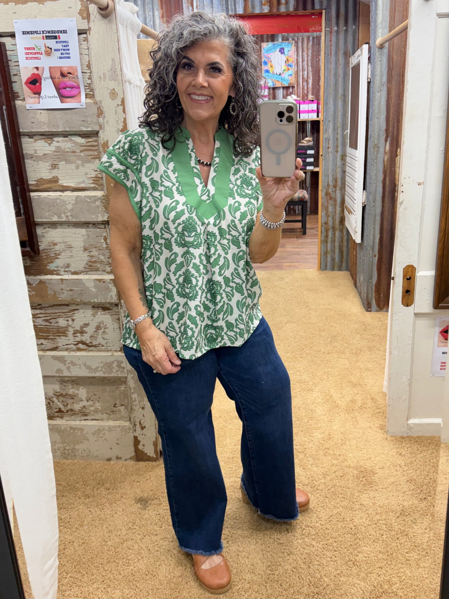 UMGEE Green Abstract Print Top