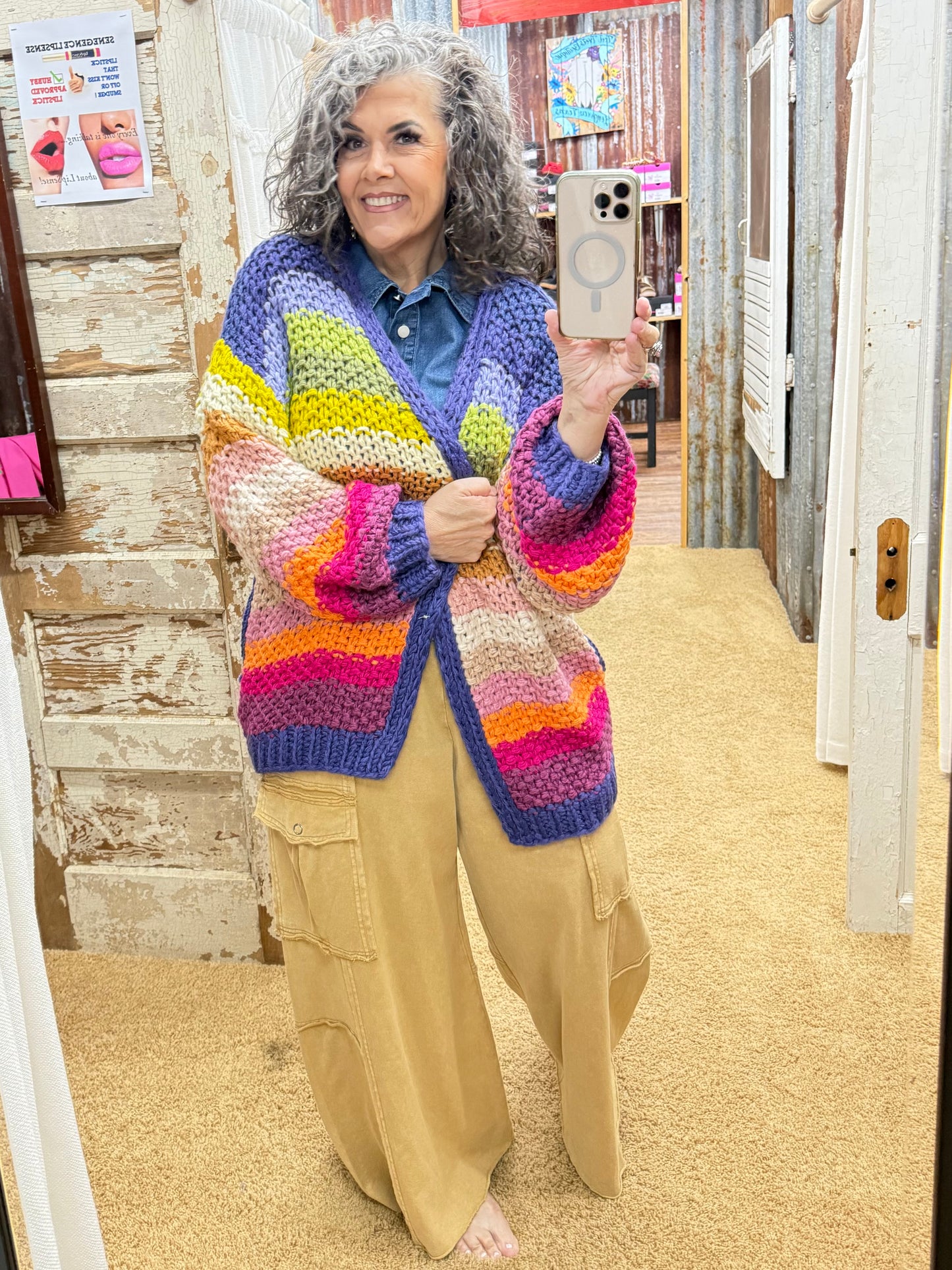 Rainbow Hand-Crochet Open Cardigan