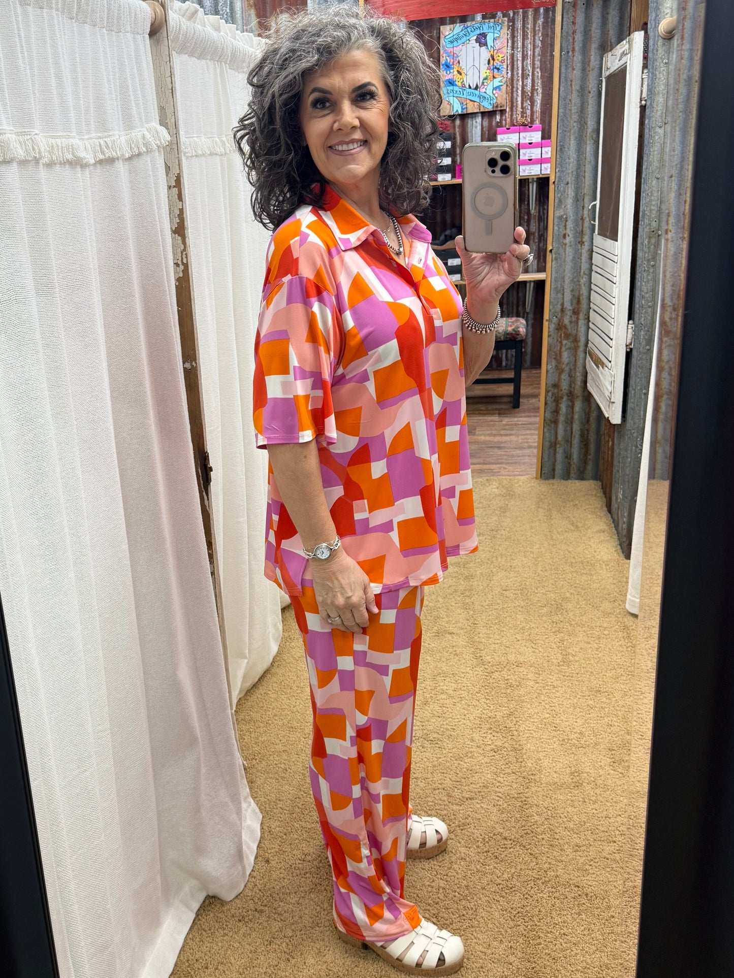 2-Piece Blouse + Relaxed Pants Resort Wear Set